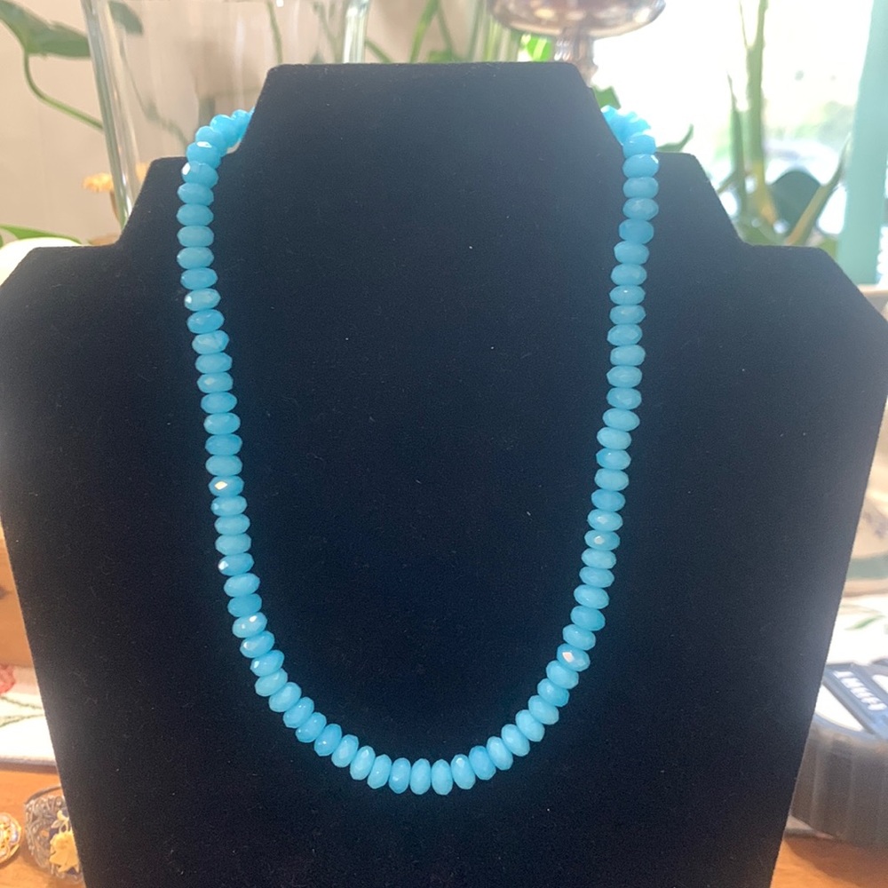 Blue glass faceted bead necklace